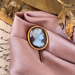 Antique Victorian Psyche Cameo Sardonyx Gold Stick Pin XIXth