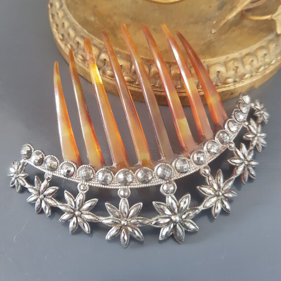 Antique Tiara Cut Steel Hair Comb 19th Century - image 2