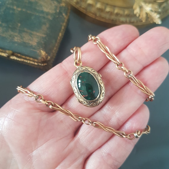 Antique Medaillon 9 K Gold Bloodstone Souvenir Lo… - image 8