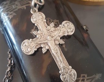 Large Antique Russian Orthodox Cross Pendant Sterling Silver C 1874