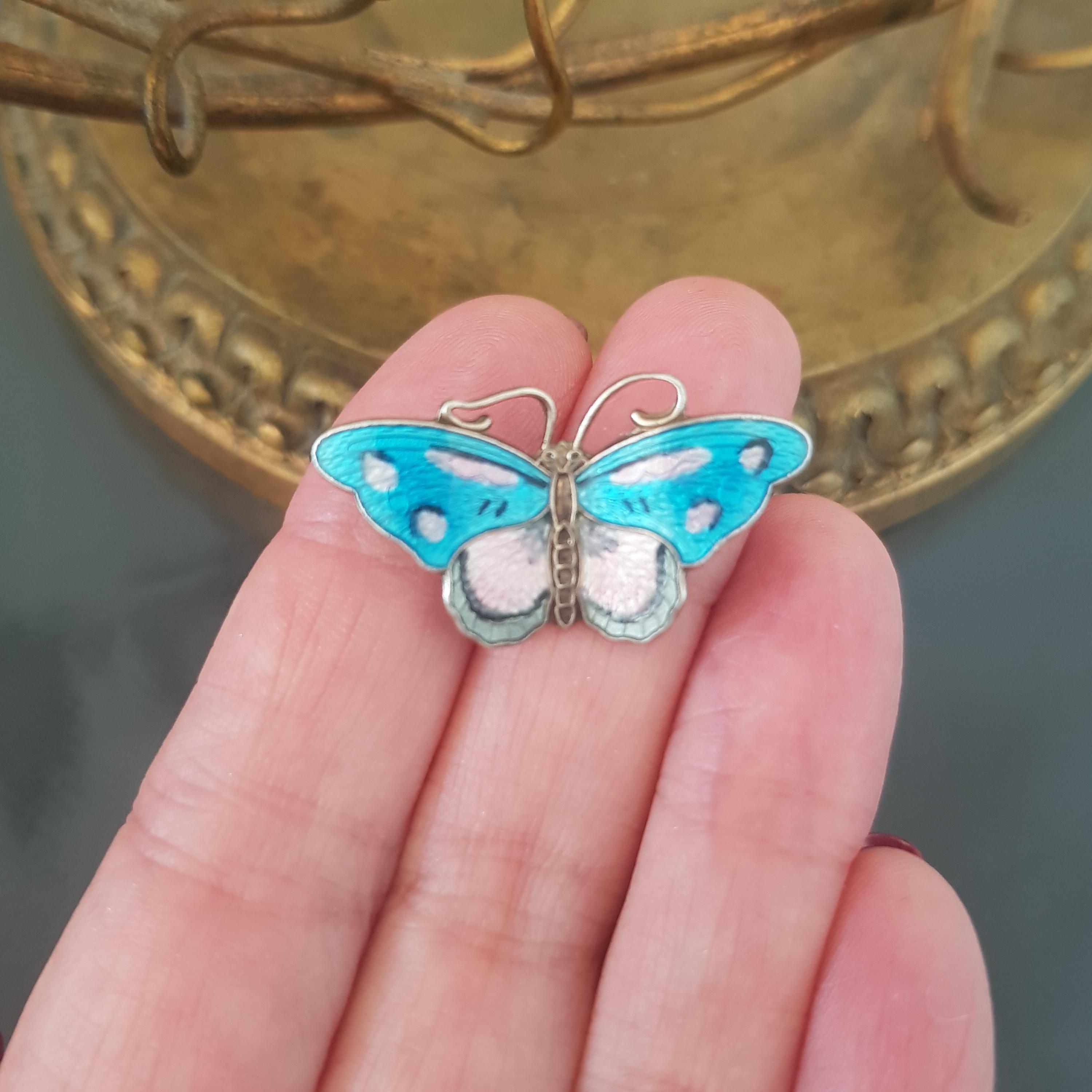 Hroar Prydz Vintage Norwegian Enamel Sterling Silver Butterfly