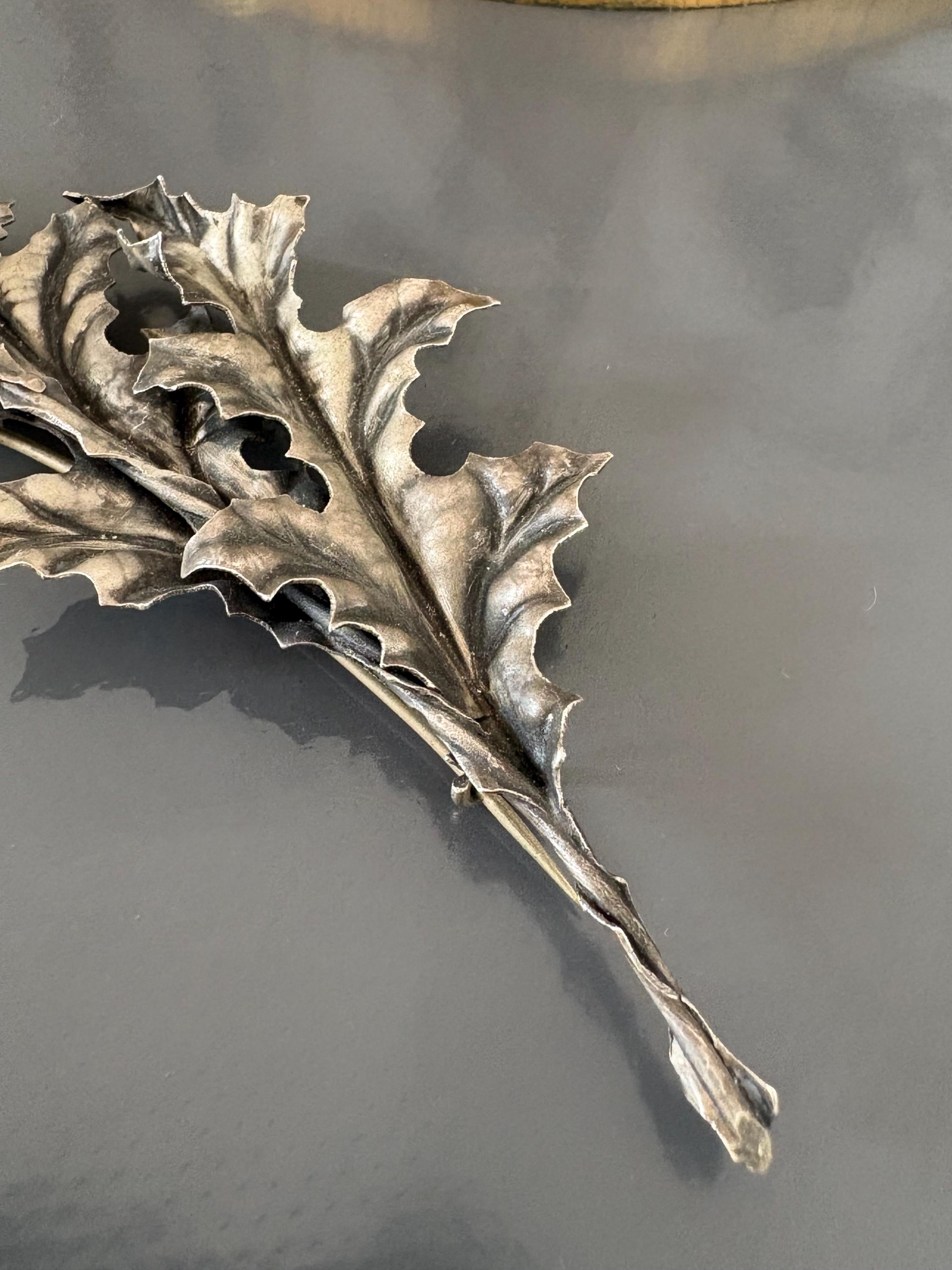 Broche Rose Art Nouveau en Argent Massif, Années 1900-1910, Poincons Broche Rose Art Nouveau en Argent Massif, Années 1900-1910, Poincons
