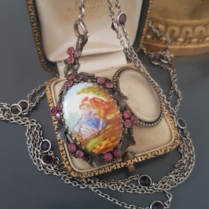 Antique Victorian Enamel Miniature Glass Paste Locket Pendant XIXth Century French Sentimental Jewel