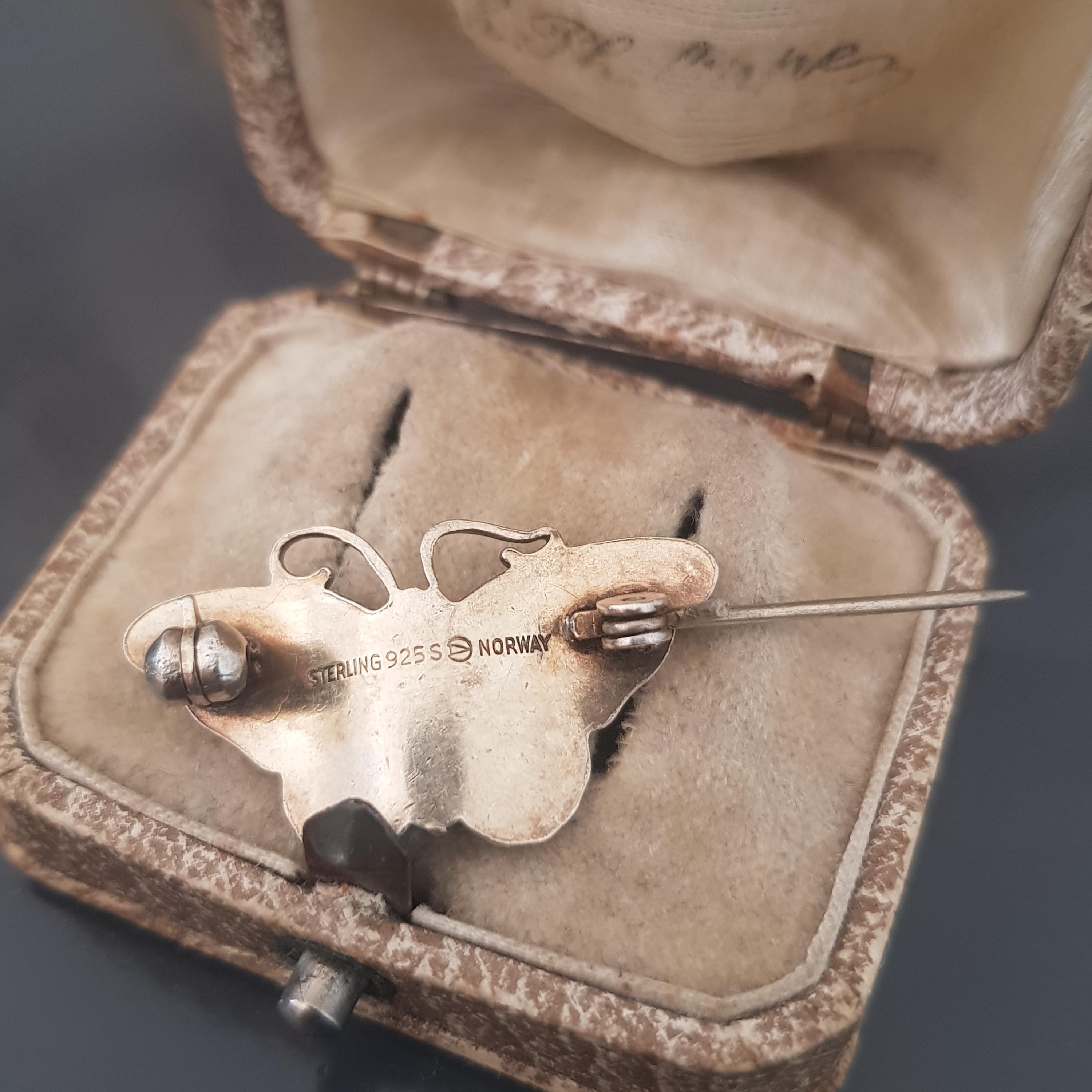 Hroar Prydz Vintage Norwegian Enamel Sterling Silver Butterfly