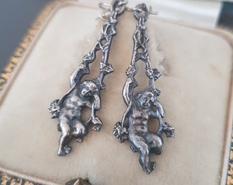 Antique Late XIXth Century Putti Cherub Dangle Earrings