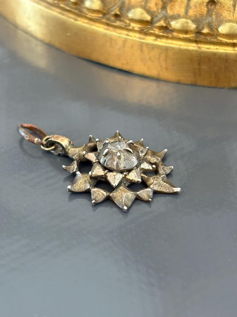 Antique Georgian Silver Rose Cut Diamond Charm Pendant C 1800 image 2