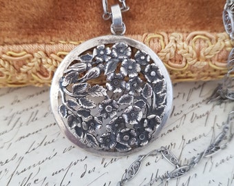 Large Antique French Art Nouveau Sterling Silver Pendant C 1900