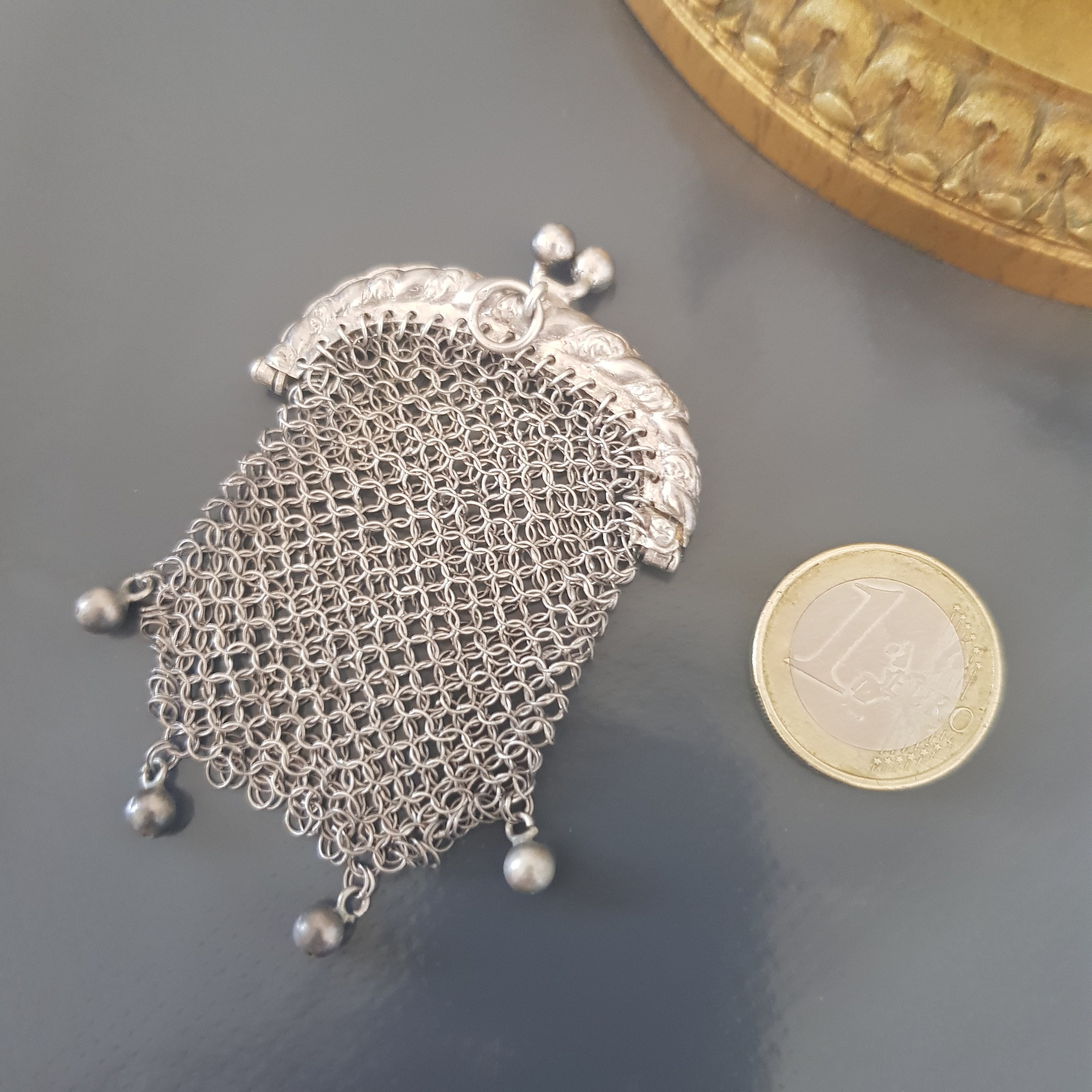 Antique Fench Sterling Silver Coin Purse Mesh 19th Century