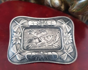 Antique Victorian Sterling Silver Aesthetic Engraved Brooch Pin 19th century