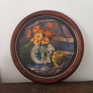 Naturaleza muerta con flores, óleo sobre cartón, Marie Rimbaud, Francia, c. 1930