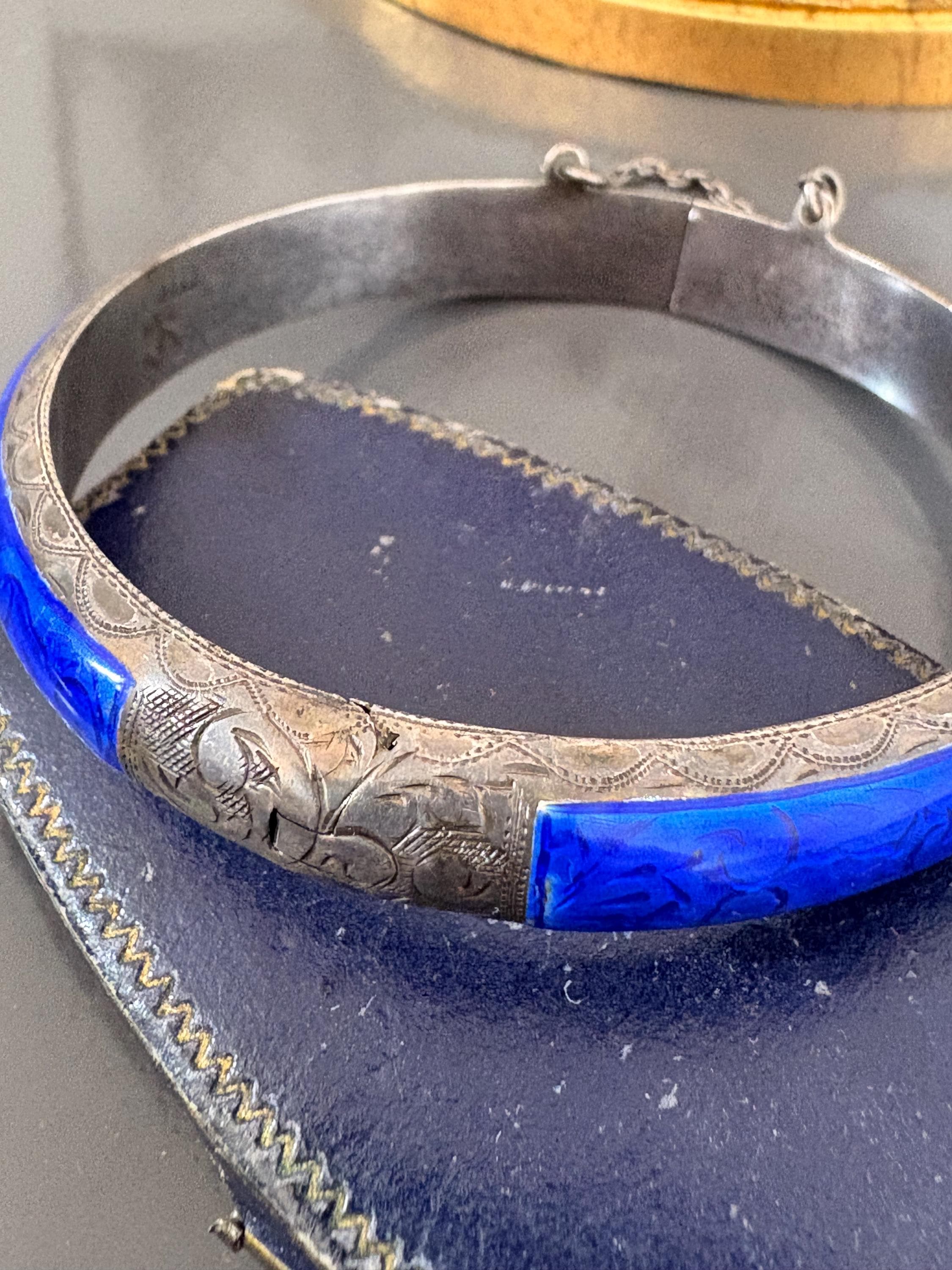 siam sterling 銀製　バングル　30g サイアムヴィンテージスターリングシルバーブルーエナメルバングル