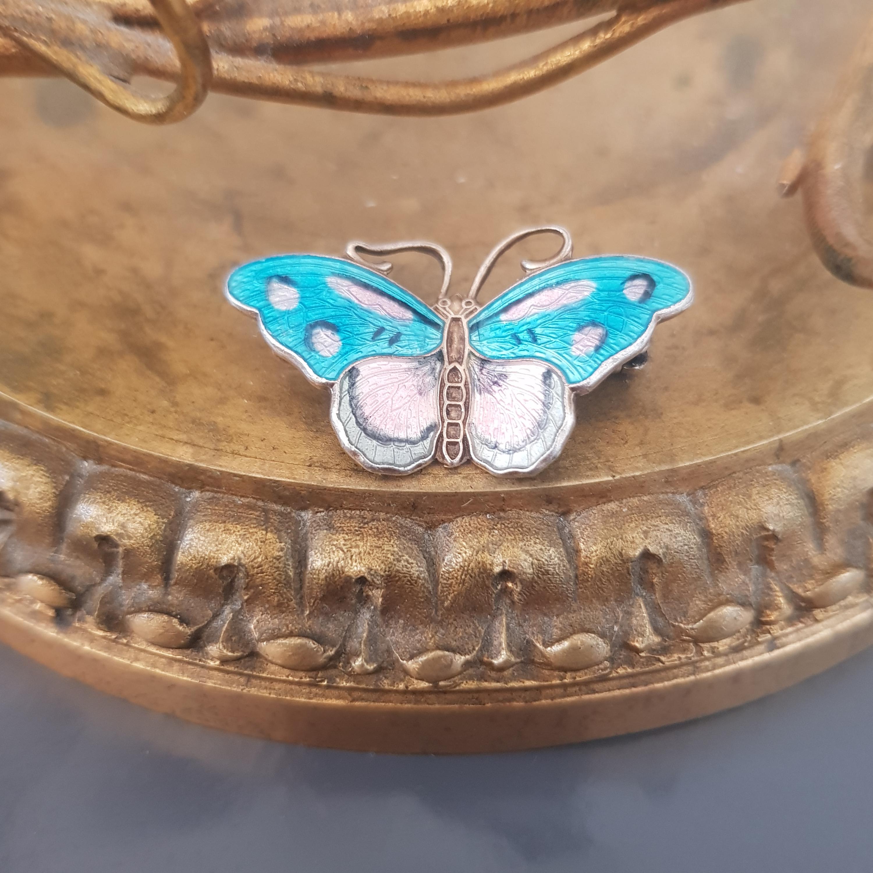 Hroar Prydz Vintage Norwegian Enamel Sterling Silver Butterfly