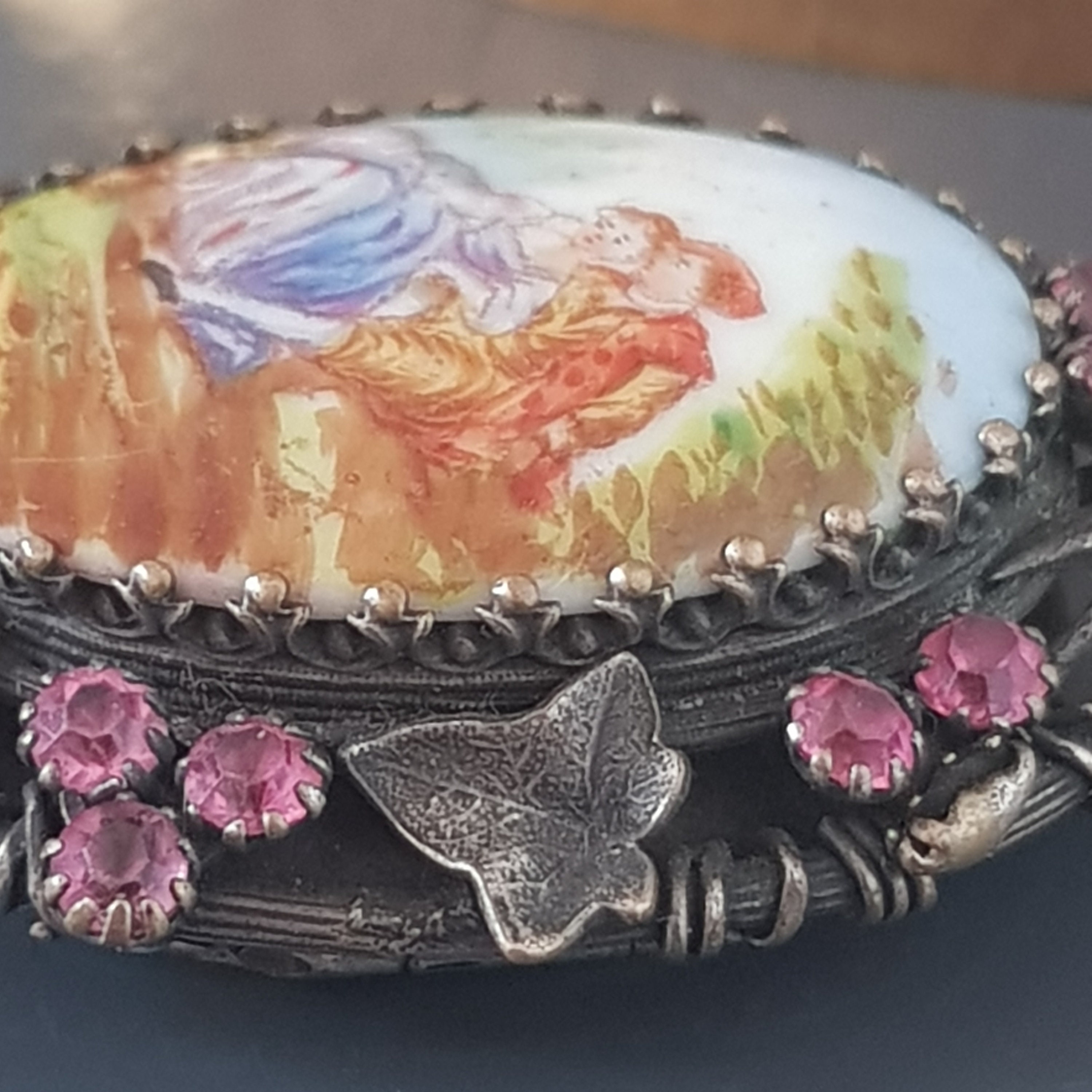 Pendentif Porte-photo Miniature Ancien - Peint à La Main, Circa 1900 - Occasion
