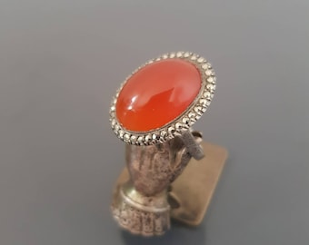 Antique Art Deco Sterling Silver Ring Carnelian Marcasites French Jewel C 1920s
