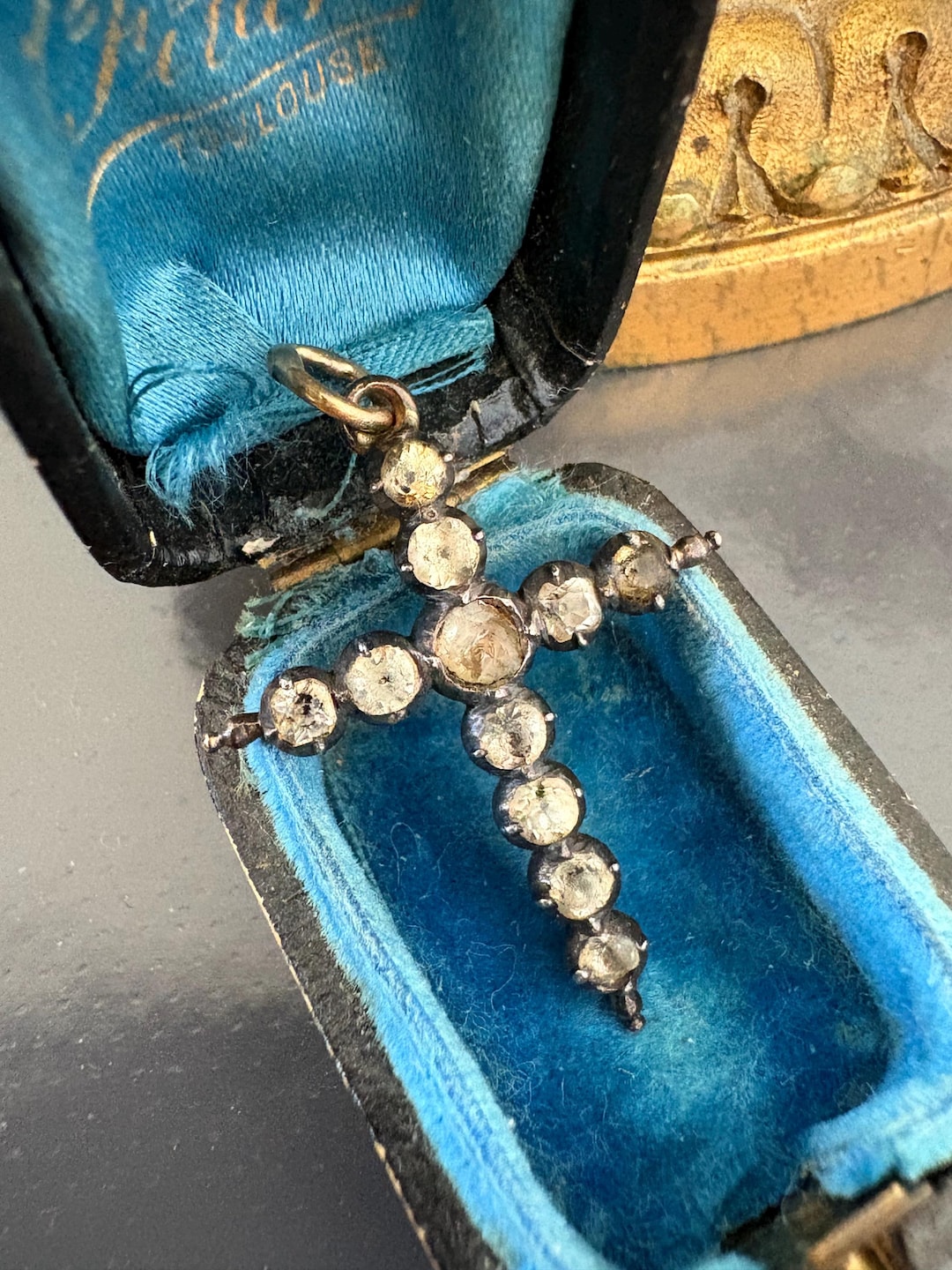 Antique Georgian Silver Cross Pendant Paste Stones Gilt Back French С ...