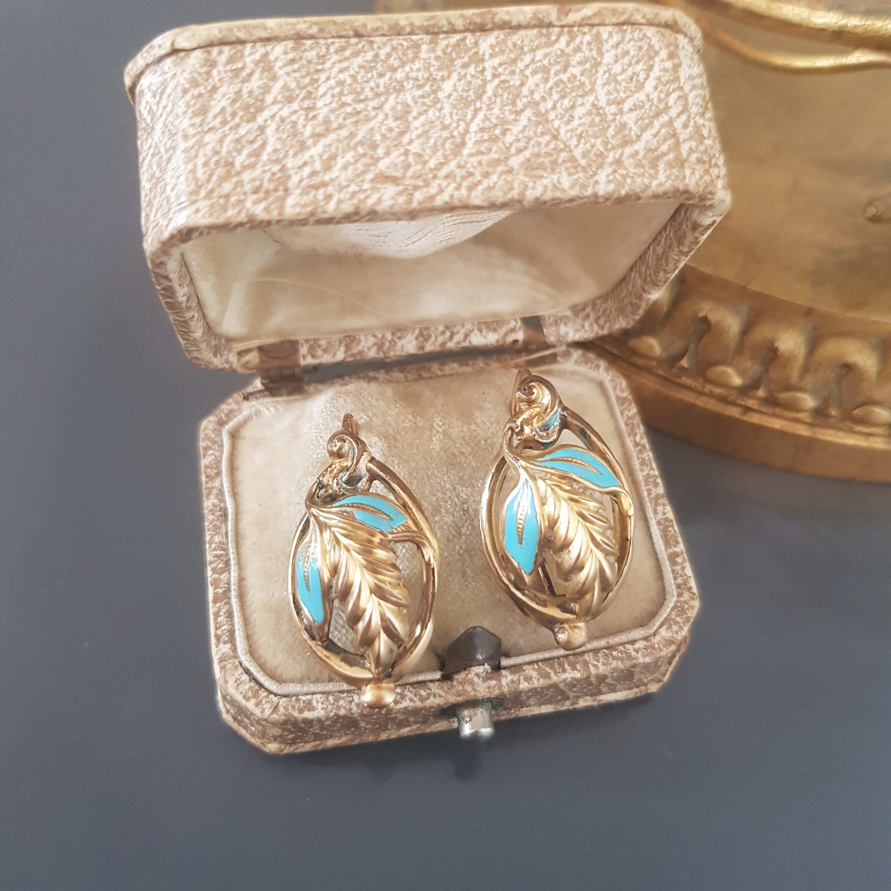 Boucles D'oreilles Anciennes XIXe Siècle époque Napoléon III - Métal Et Verre Argenté/rose