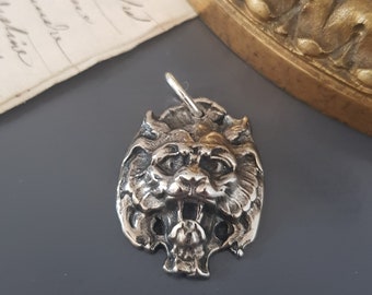 Antique Lion Head Charm Pendant Silver Plated C 1900