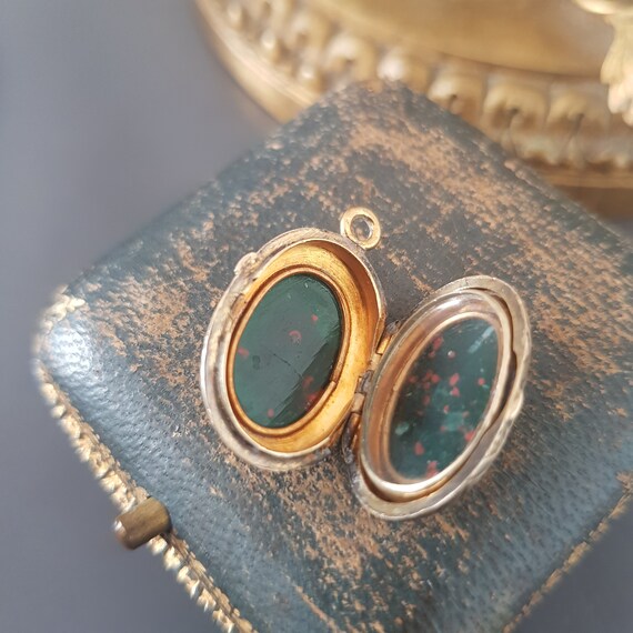 Antique Medaillon 9 K Gold Bloodstone Souvenir Lo… - image 10