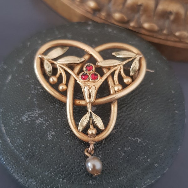 Ancienne Petite Broche Art Nouveau Plaqué Or Bijou Français C 1900