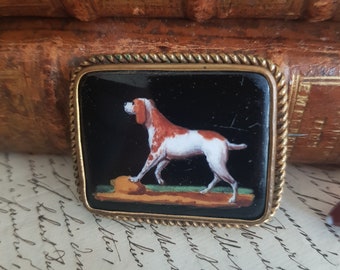 Broche Ancienne Miniature Chien De Chasse Bijou Victorien XIXème Siècle