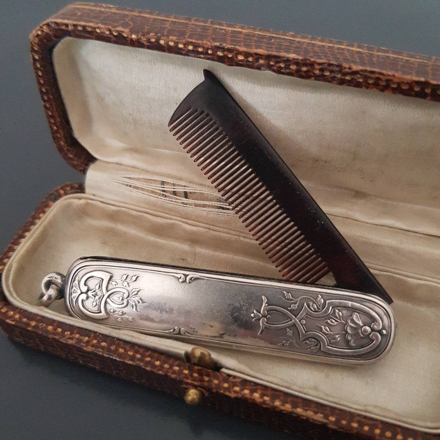 Antique French Mustache Comb Sterling Silver Crab Hallmark Etsy