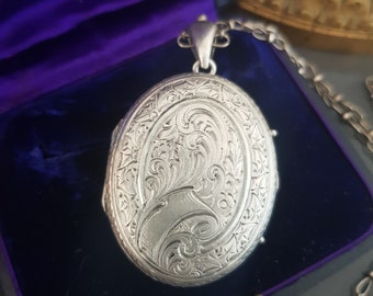 Large Antique Victorian Aesthetic Movement Sterling Silver Locket 19th Century Pendant