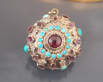 Antique Victorian Austro Hungarian Gold Plated Sterling Silver Double Sided Gemstone Pendant XIXth Century