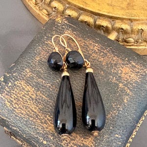 Antique 18K Gold Onyx Drop Earrings Napoleon III XIXth Century French Jewellery