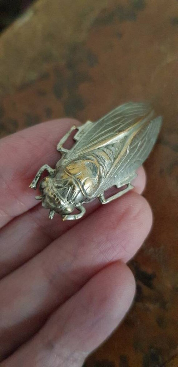 Antique Cicada Brooch Art Nouveau French Good Luc… - image 6