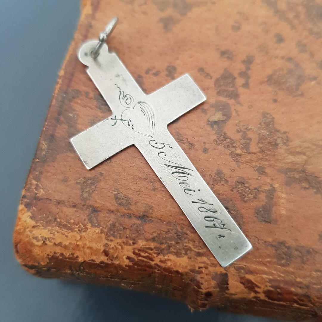 Antique Engraved Sterling Silver Cross Pendant 1867 French Etsy