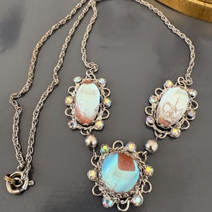 Vintage Sterling Silver Saphiret Sappharine Necklace Mid XXth Century