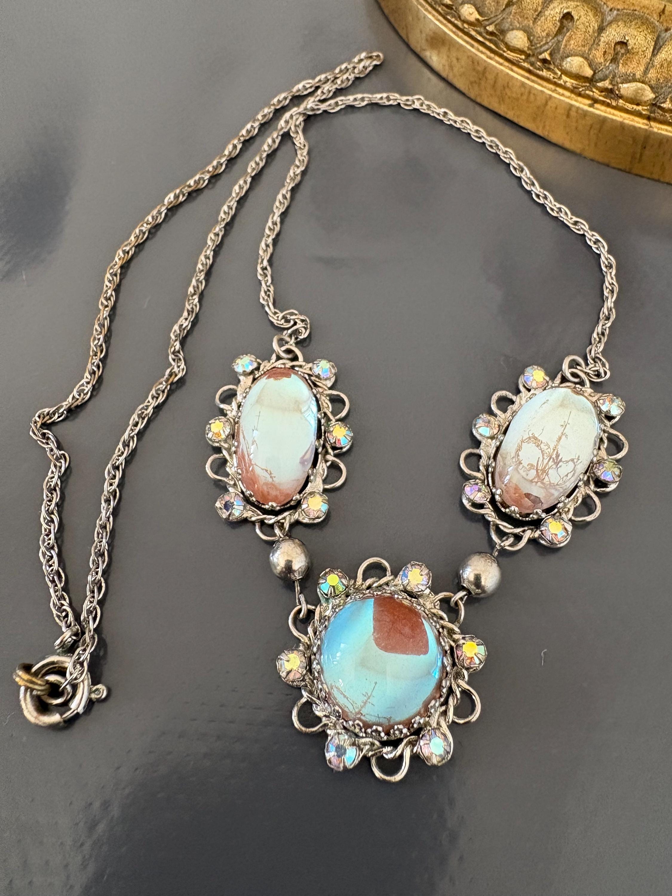 ヴィンテージ スターリングシルバー サファイア＆サファイアネックレス 