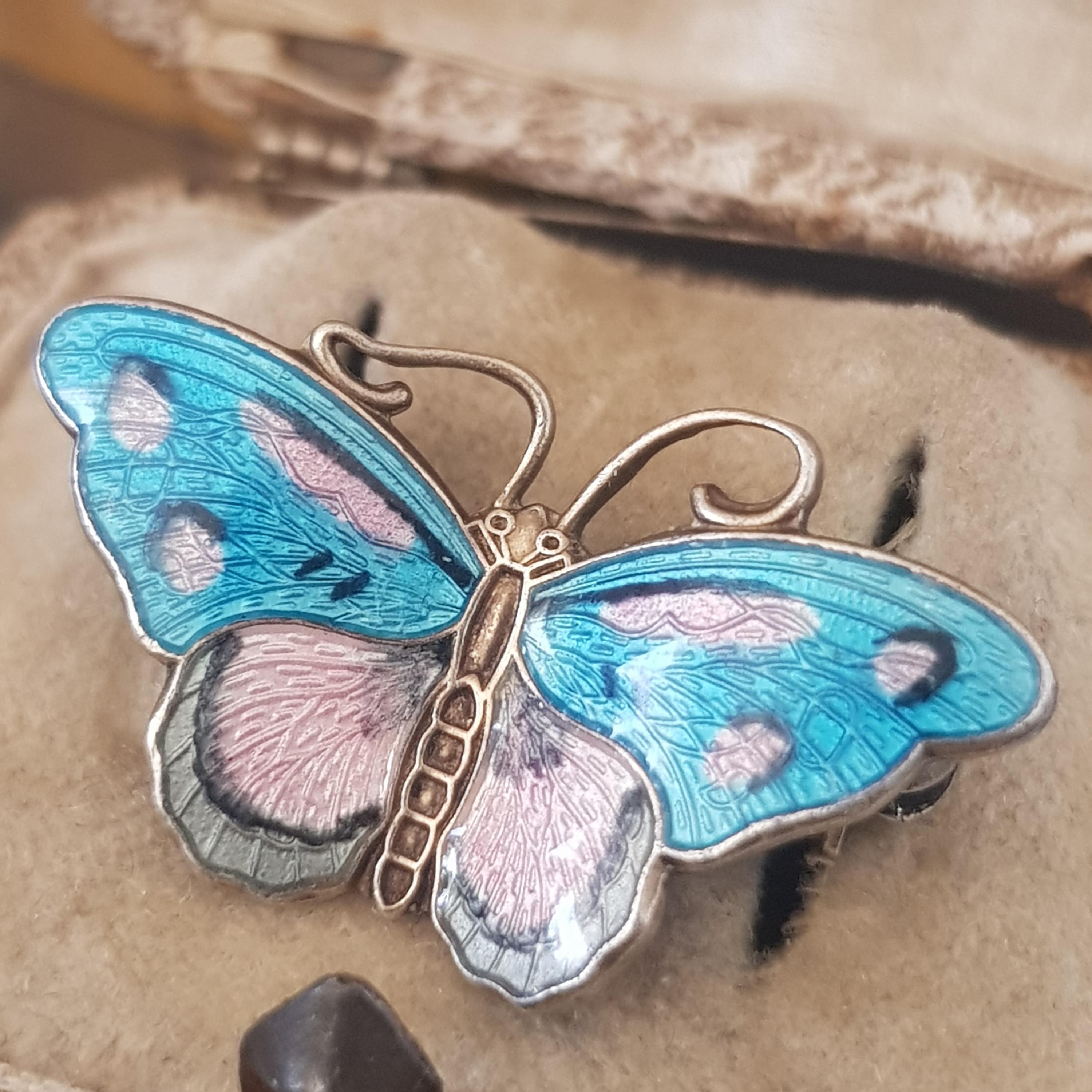 Hroar Prydz Vintage Norwegian Enamel Sterling Silver Butterfly