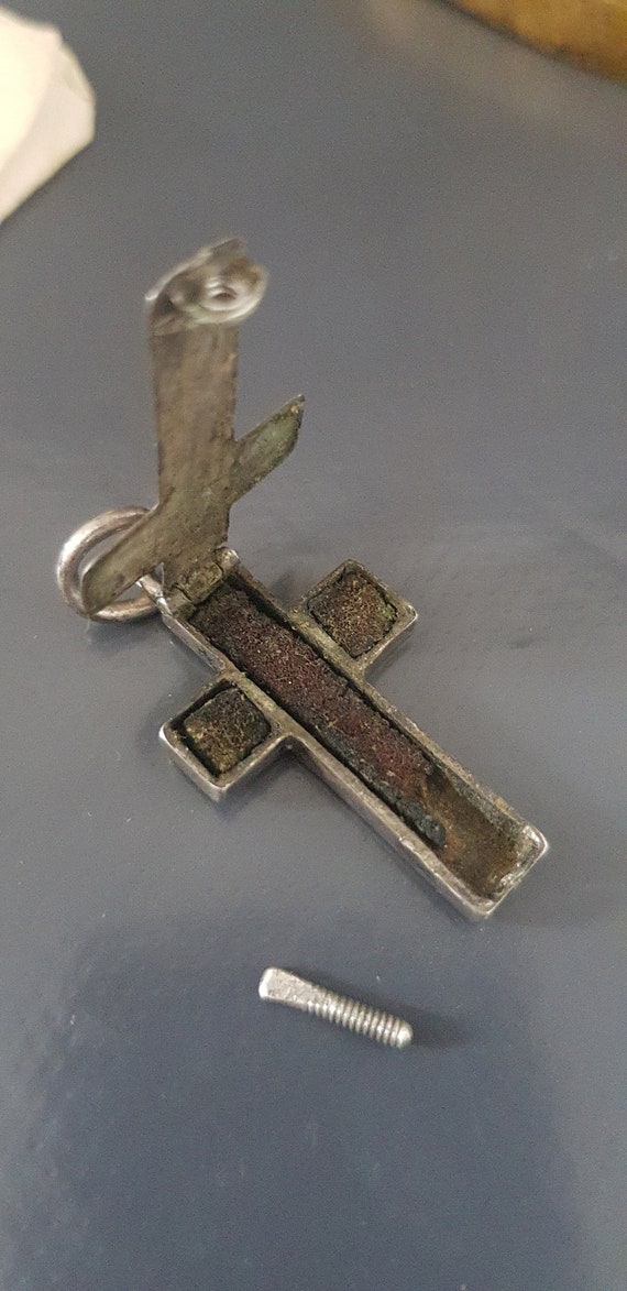 Antique Cross Reliquary Pendant Sterling Silver 1… - image 7