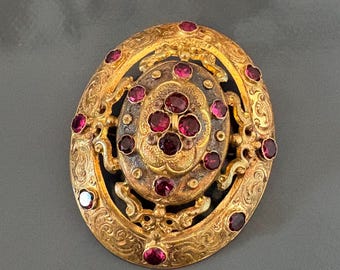 Grande broche antigo de Napoleão III com pompom e granada, meados do século XIX