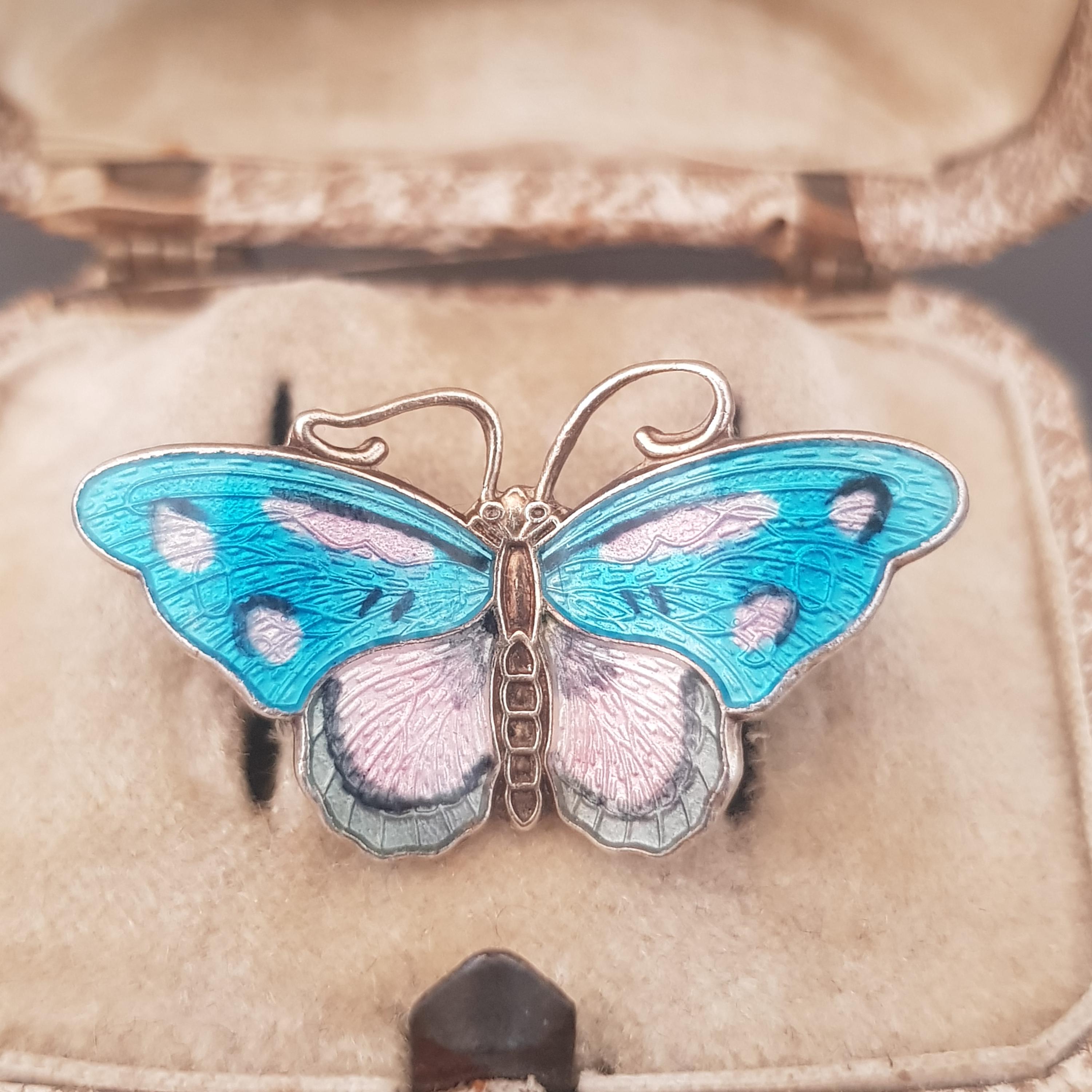Hroar Prydz Vintage Norwegian Enamel Sterling Silver Butterfly