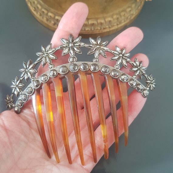 Antique Tiara Cut Steel Hair Comb 19th Century - image 6