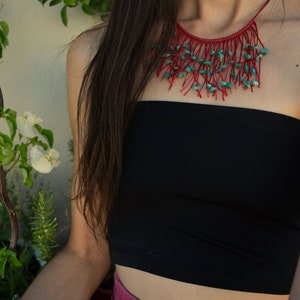 Macrame Red Big Necklace| Boho Handmade Necklace| Like Sea Coral