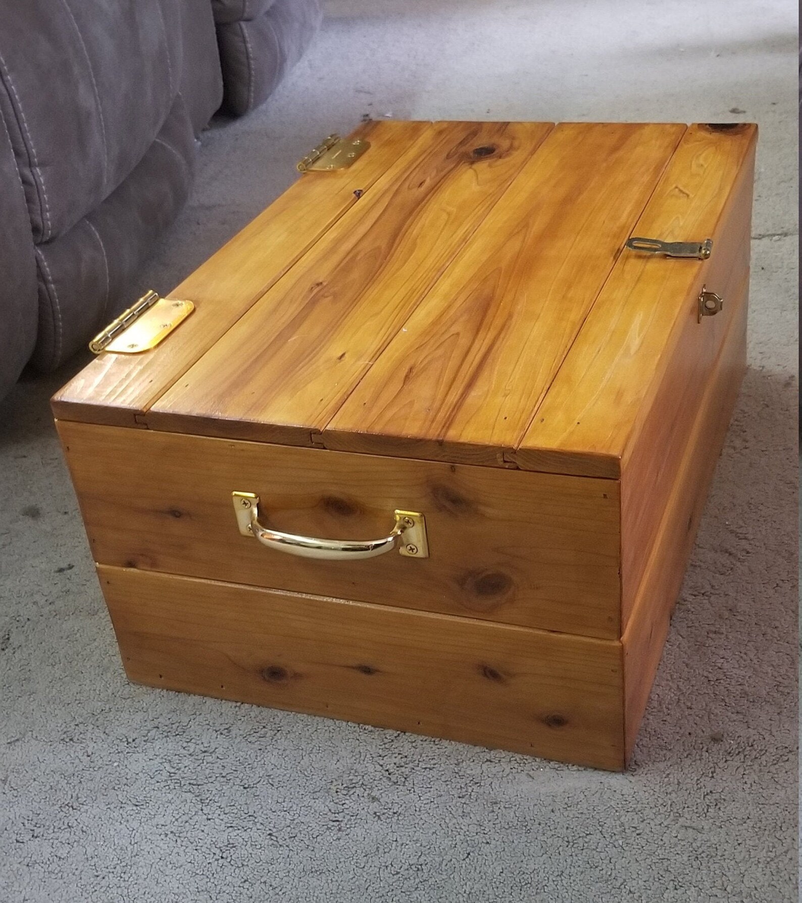 Cedar chest with blue felt bottom and brass hardware Etsy