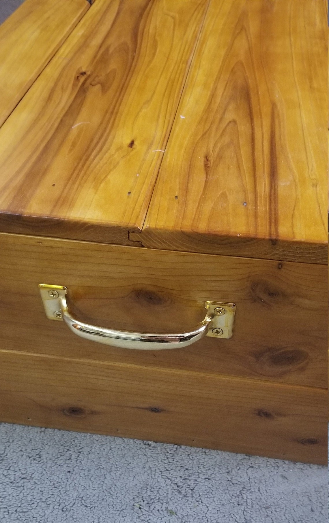 Cedar chest with blue felt bottom and brass hardware Etsy