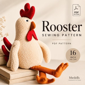 Stuffed Rooster Plush Sewing Pattern PDF – DIY Farm Animal Soft Toy Tutorial