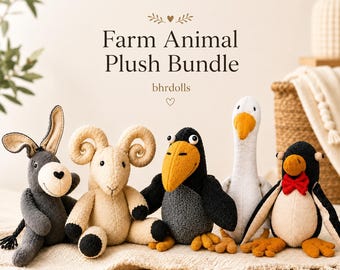 Animal Plush Pattern Bundle PDF, 5 Stuffed Animals, DIY Soft Toy Set