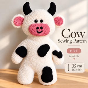 Cow Sewing Pattern PDF, Stuffed Cow, Fabric Farm Animal Toy, Plush DIY
