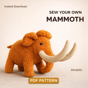 Patrón PDF para coser tu propio peluche de mamut – Descarga instantánea