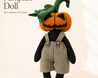 Pumpkin Doll Sewing Pattern, Halloween Plush Toy Tutorial, Handmade Soft Toy (PDF Download)