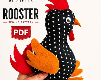 Naaipatroon voor een pluche kip (PDF), patroon voor een knuffelkip, doe-het-zelf handleiding voor een zacht boerderijdier.