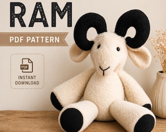 Ram Plush Sewing Pattern PDF – Stuffed Animal Tutorial, DIY Project, Instant Download