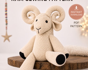 Ram Sewing Pattern PDF, Plush Sheep Pattern, Stuffed Animal Sewing Pattern, Farm Animal Plush Toy, Instant Download