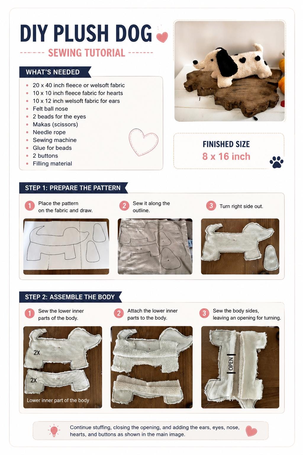 Dog Plush Sewing Pattern PDF – Stuffed Animal Tutorial, Instant ...