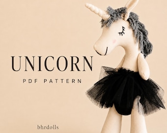 Patrón de costura de unicornio en PDF, patrón de peluche de unicornio, patrón de costura para muñeca de tela, tutorial de juguete de peluche, peluche DIY